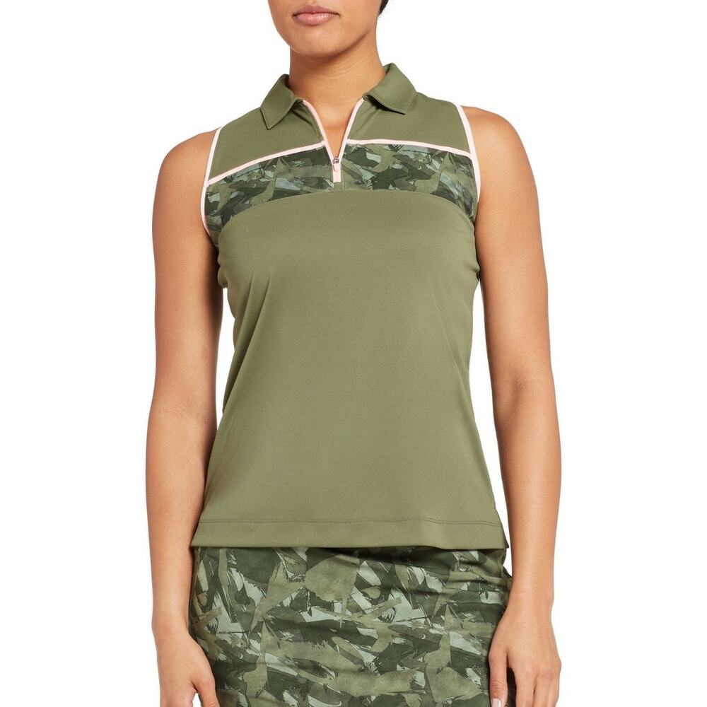 Slazenger Green + Pink Camo Colorblock Zipper Sleeveless Polo XS Golf Tennis